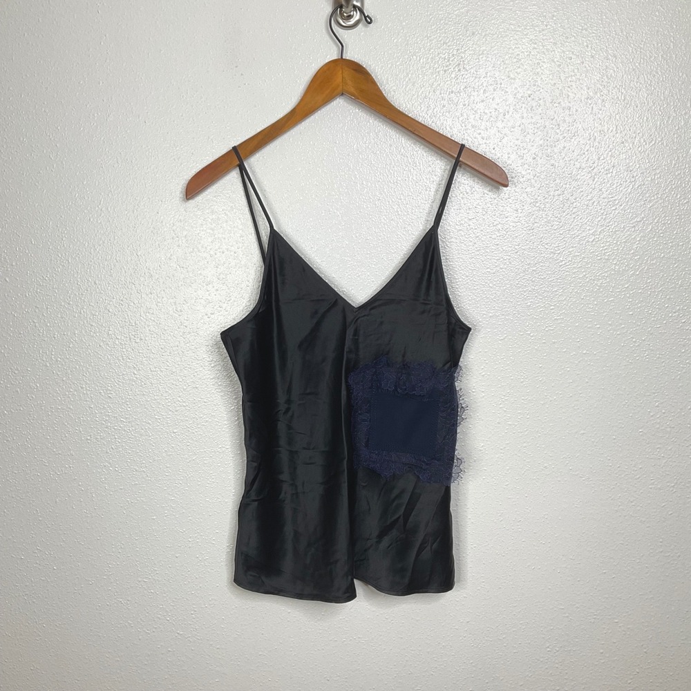 Tory Burch Black 100% Silk Lace Pocket Camisole V-Neck Tank Top Size 0‎ 46067